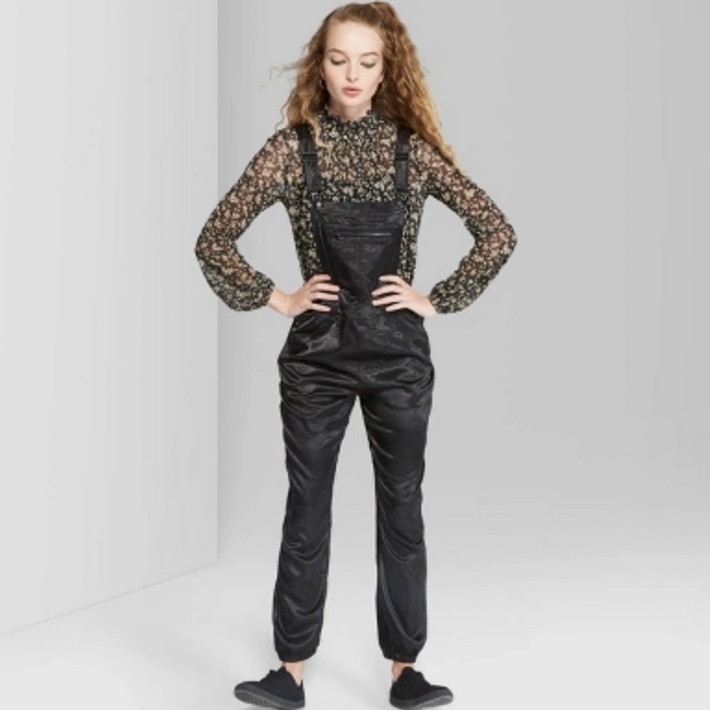 Wild Fable Black Silky Shiny Overalls